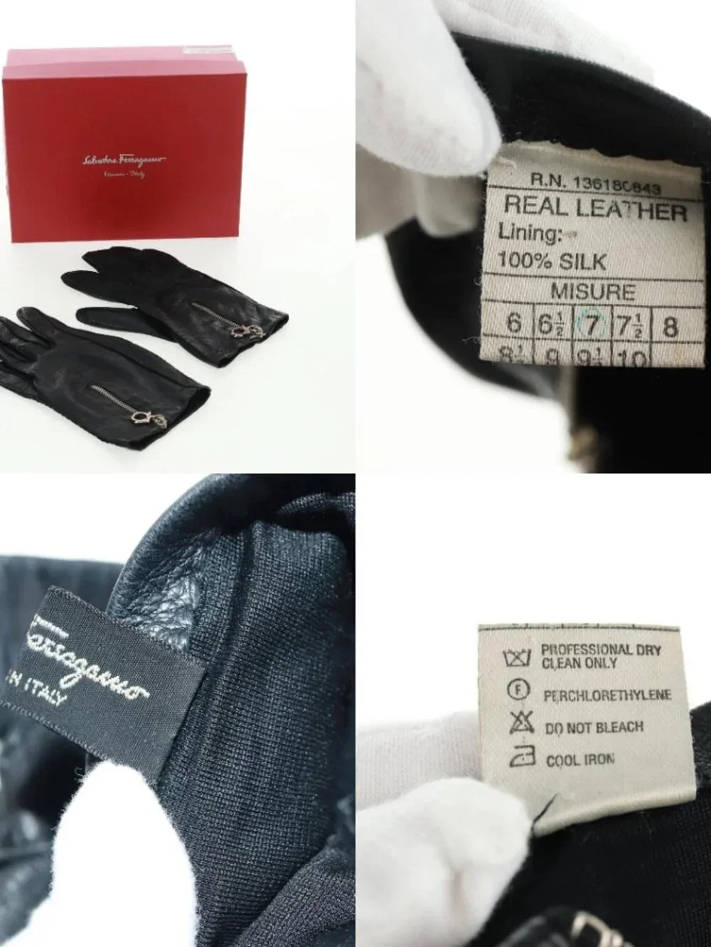 Salvatore Ferragamo Gancini Gloves Leather Black Auth 165653M